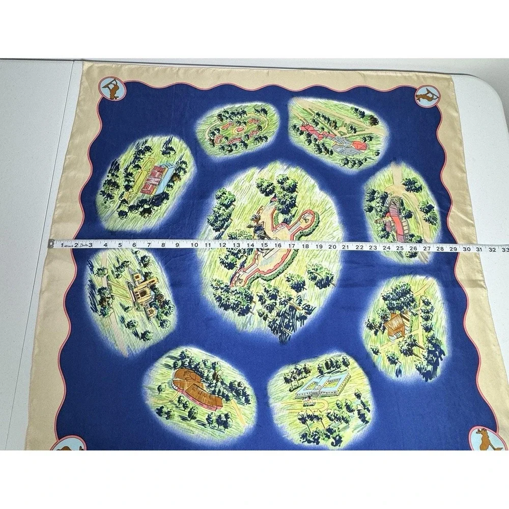 Moose International Silk Scarf Map Print Novelty Island‎ Scene Retro Collector